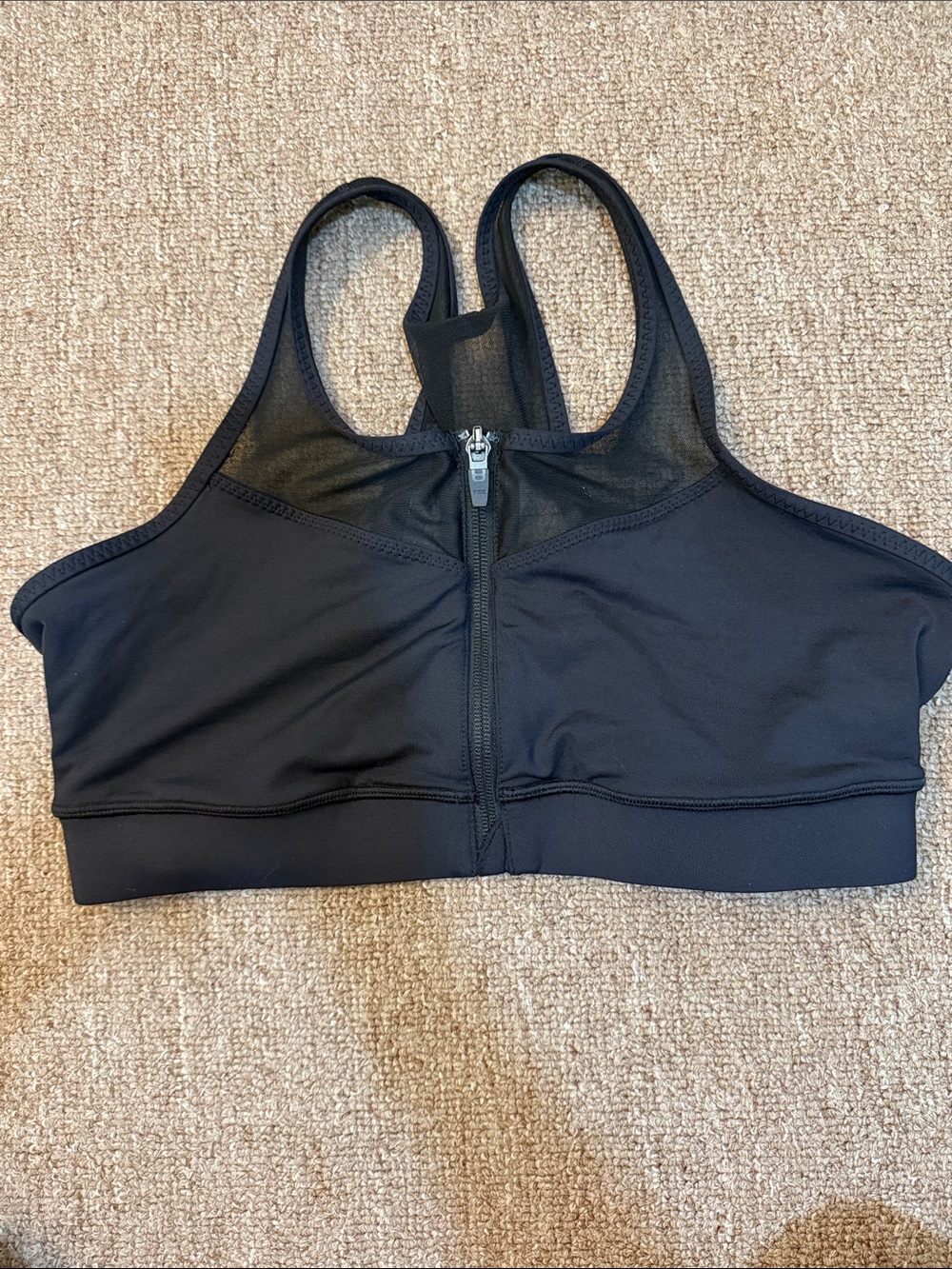 Handful Front-Zip Black Sports Bra with Mesh Panel High Impact